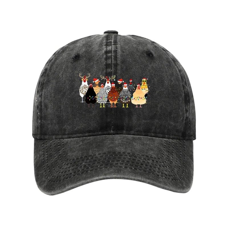A Flock Of Christmas Chickens Washed Cap