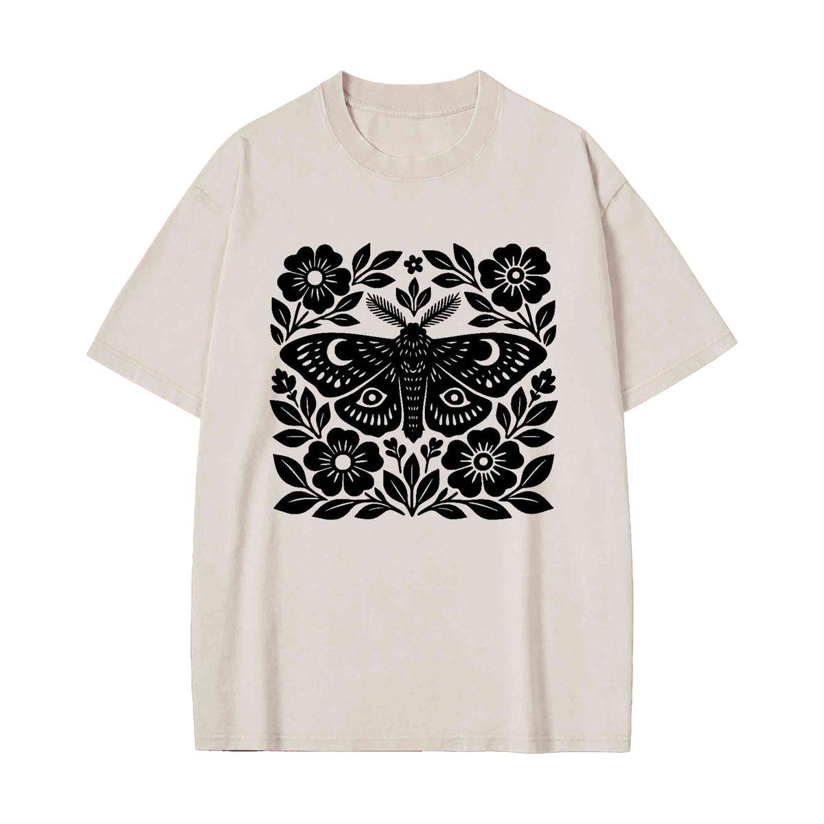 Unisex Moth Block Printed Washed Tee
