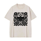 Unisex Moth Block Printed Washed Tee