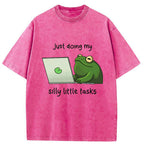 Unisex Silly Frog Is Working Washed T-Shirt