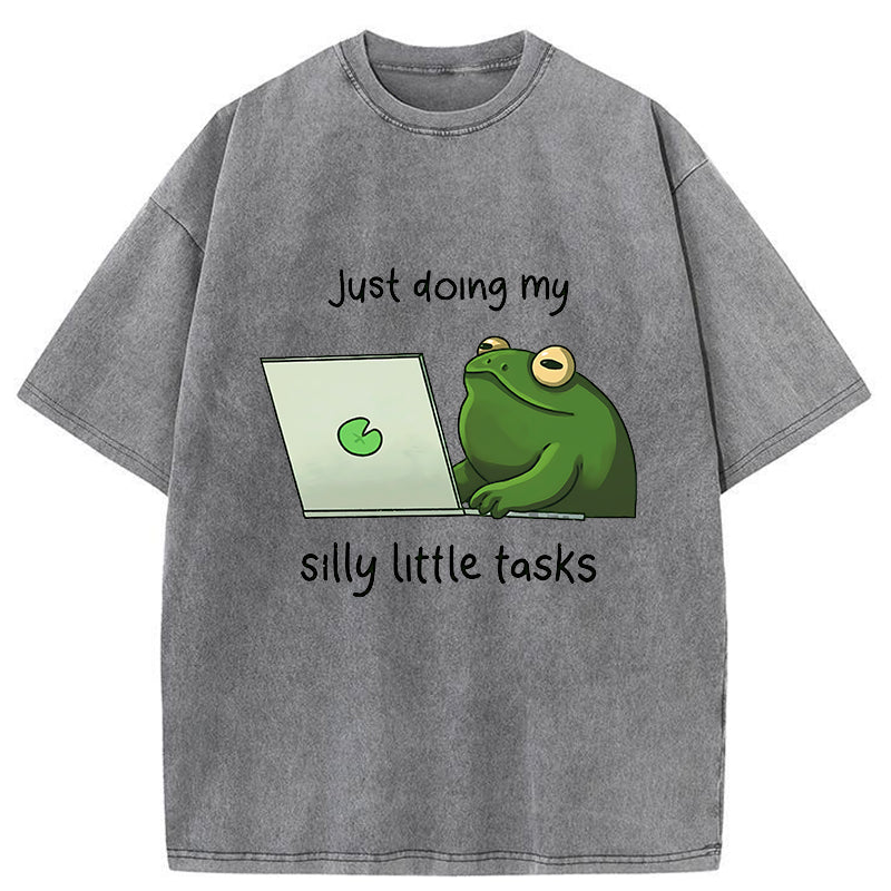 Unisex Silly Frog Is Working Washed T-Shirt
