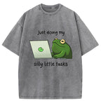 Unisex Silly Frog Is Working Washed T-Shirt