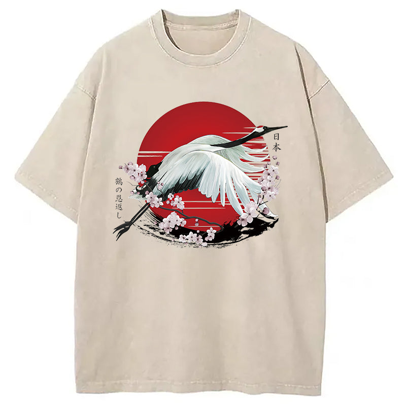 Japanese Crane Tsuru Washed T-Shirt