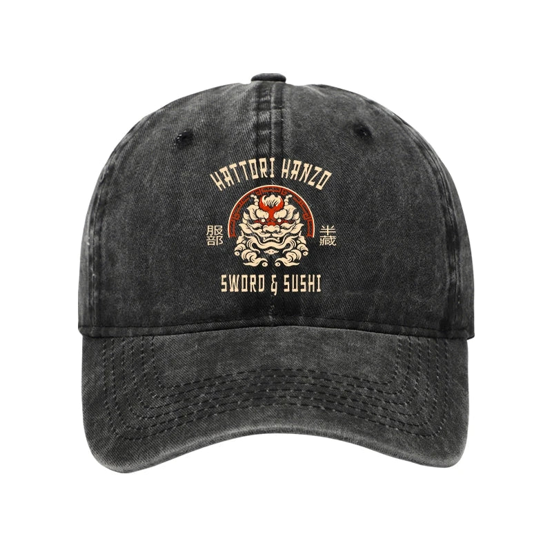 Hattori Hanzo Sword And Sushi Japanese Washed Cap