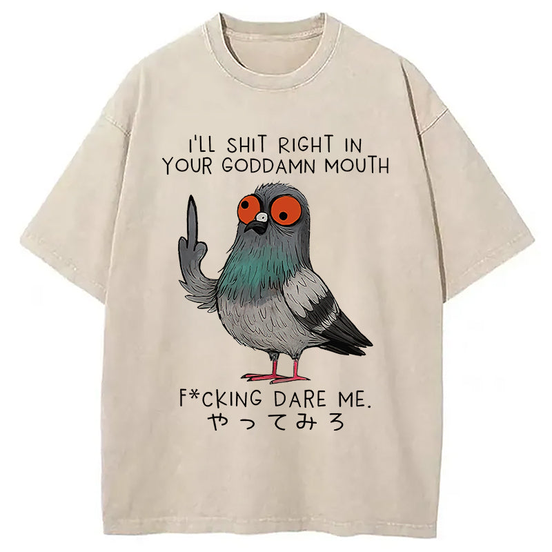 Angry Pigeon Funny Washed T-Shirt
