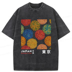Unisex Japanese Flower Art Washed T-Shirt
