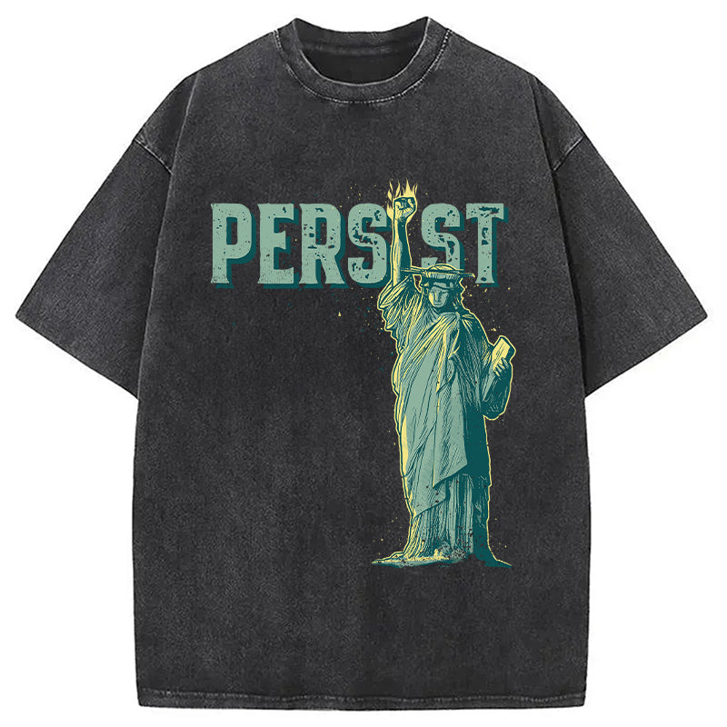 Lady Liberty Flaming Fist Washed T-Shirt