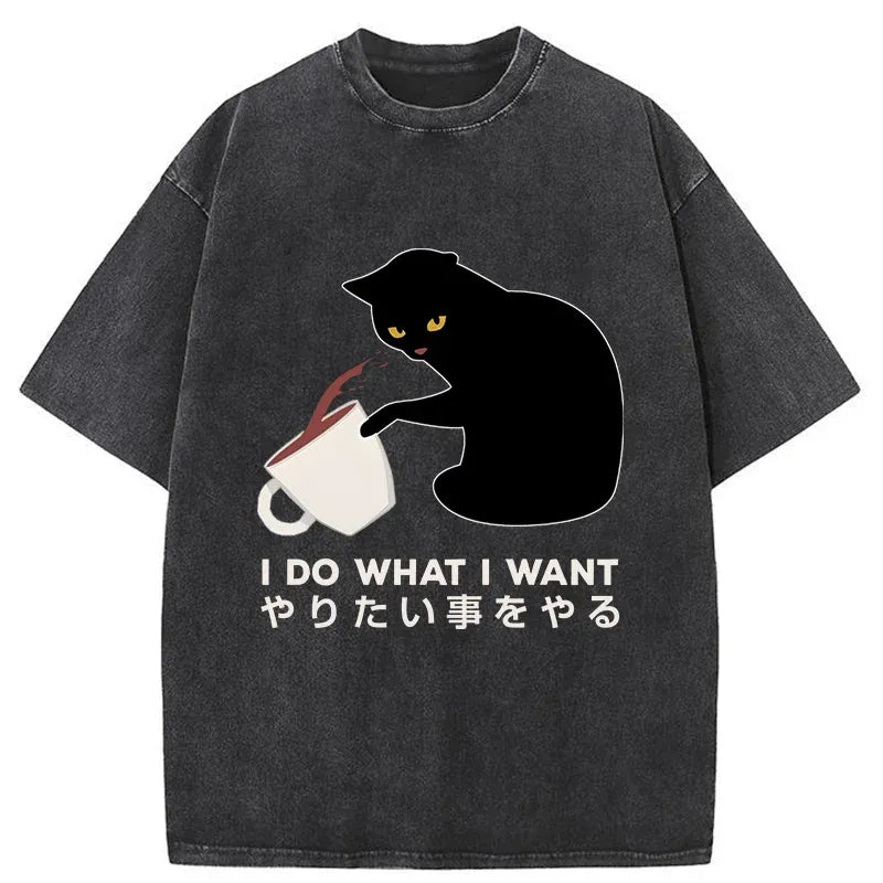 Tsundere Cat Funny Washed T-Shirt