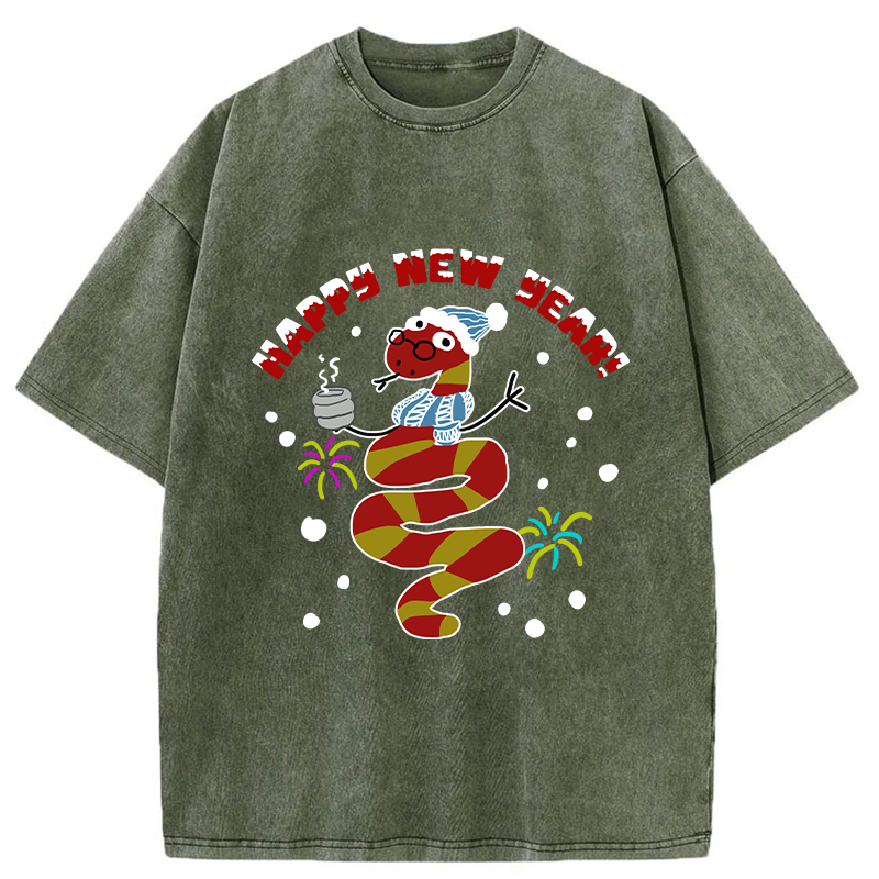 Snake Wearing Scarf And Hat Washed T-Shirt