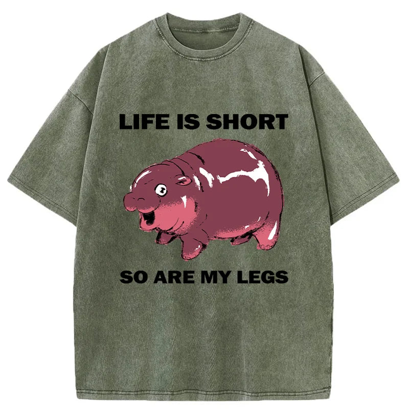 Unisex Short Legs Short Life Washed T-Shirt