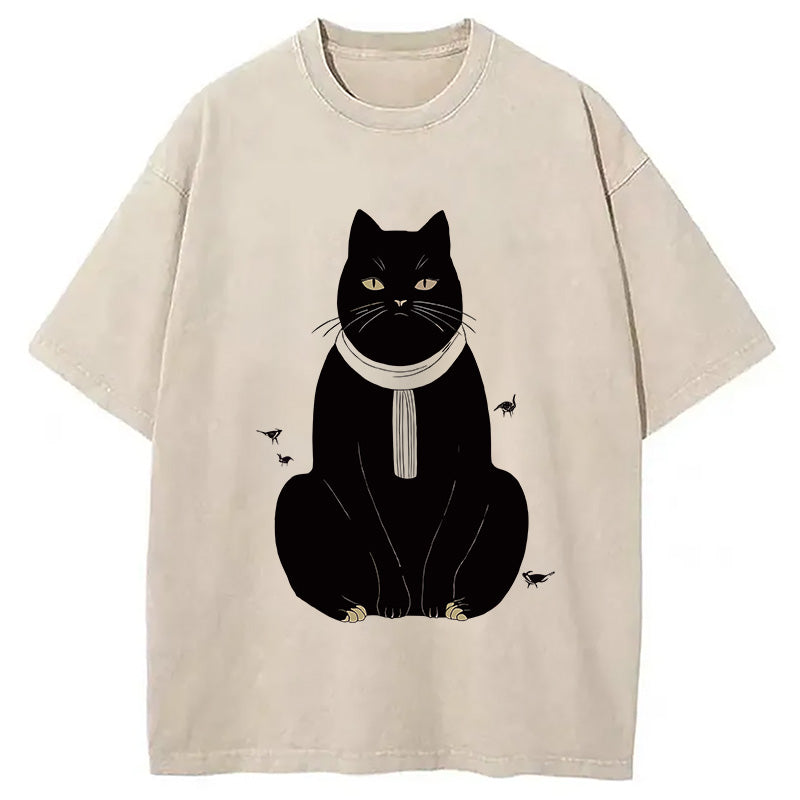 Japanese Cat With Scarf Washed T-Shirt