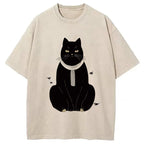 Japanese Cat With Scarf Washed T-Shirt