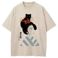 Geisha And Cat Washed T-Shirt