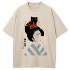 Geisha And Cat Washed T-Shirt