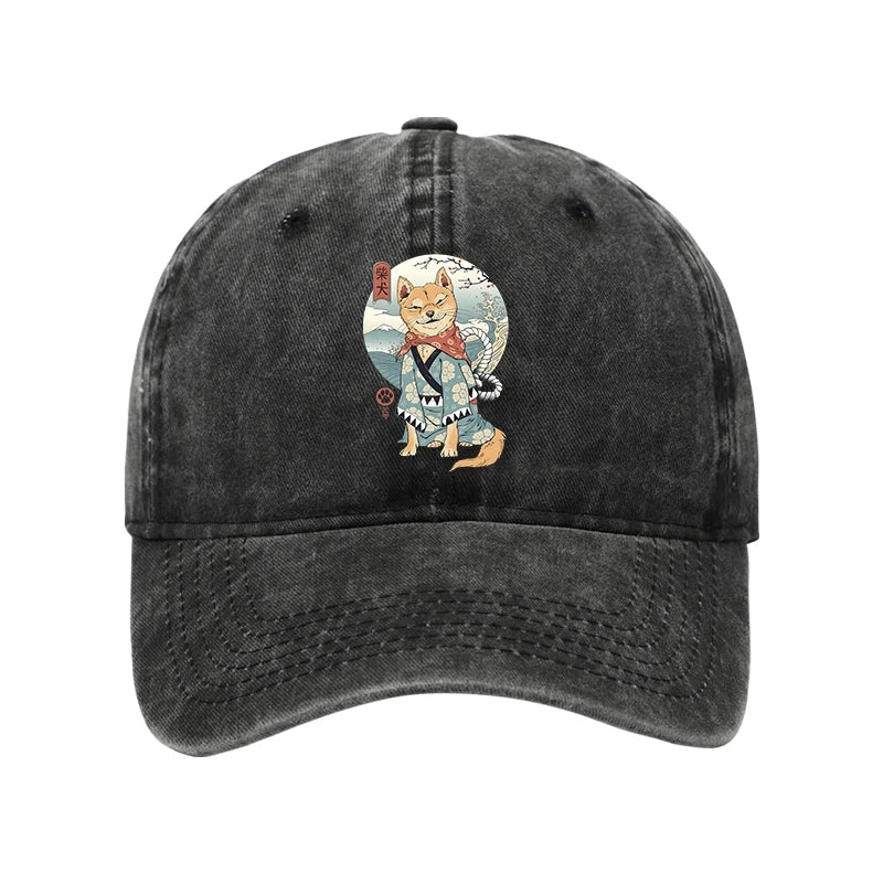Samurai Shiba Dog Japanese Washed Cap