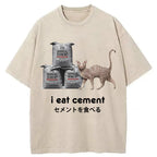 I Eat Cement Cursed Cat Washed T-Shirt
