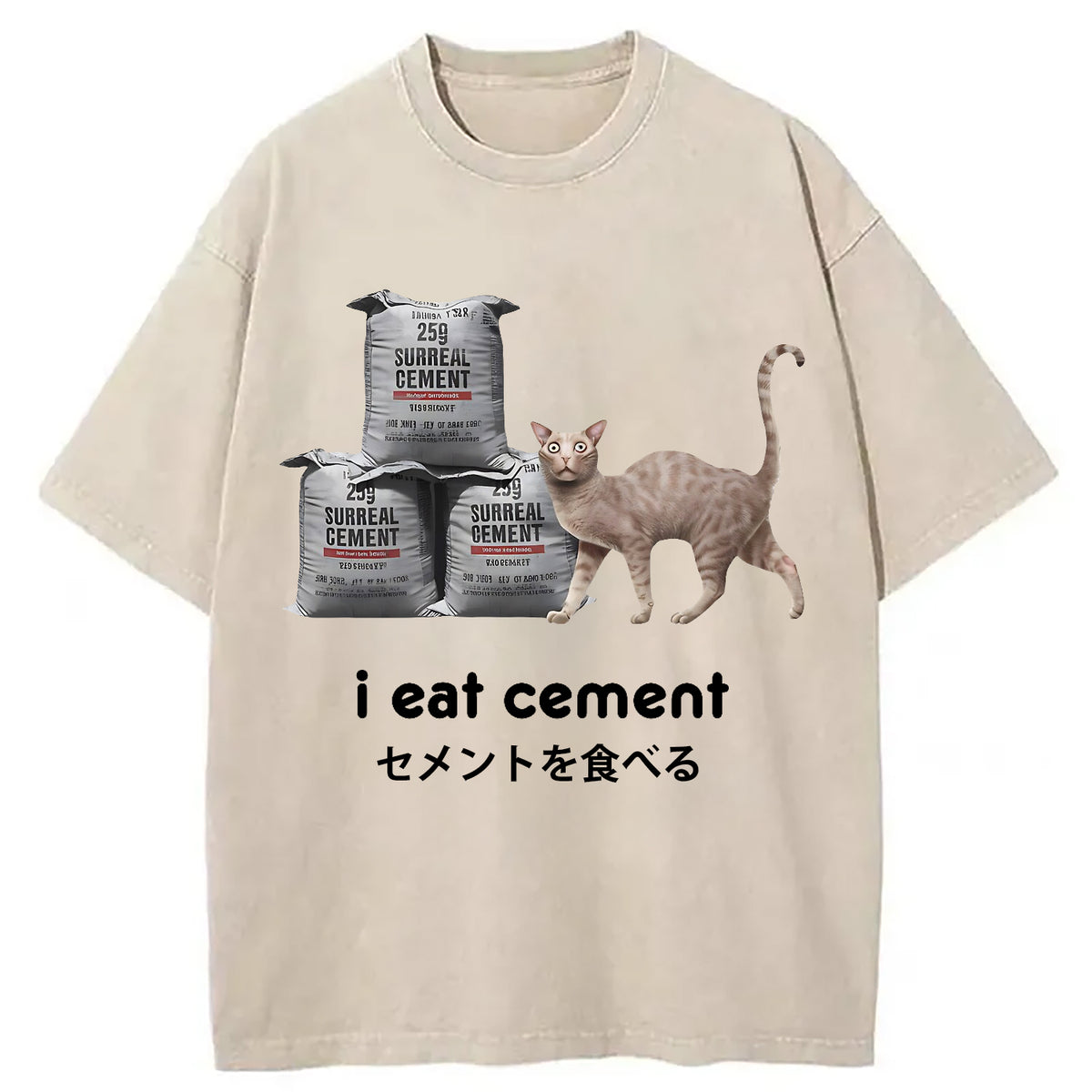 I Eat Cement Cursed Cat Washed T-Shirt