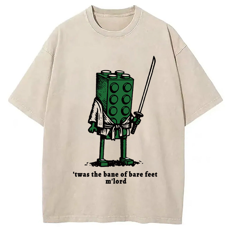 Funny Building Blocks Samurai Washed T-Shirt