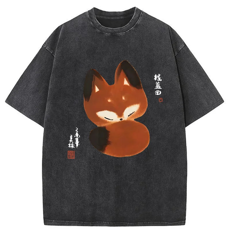 Unisex Cute Fox Washed T-Shirt