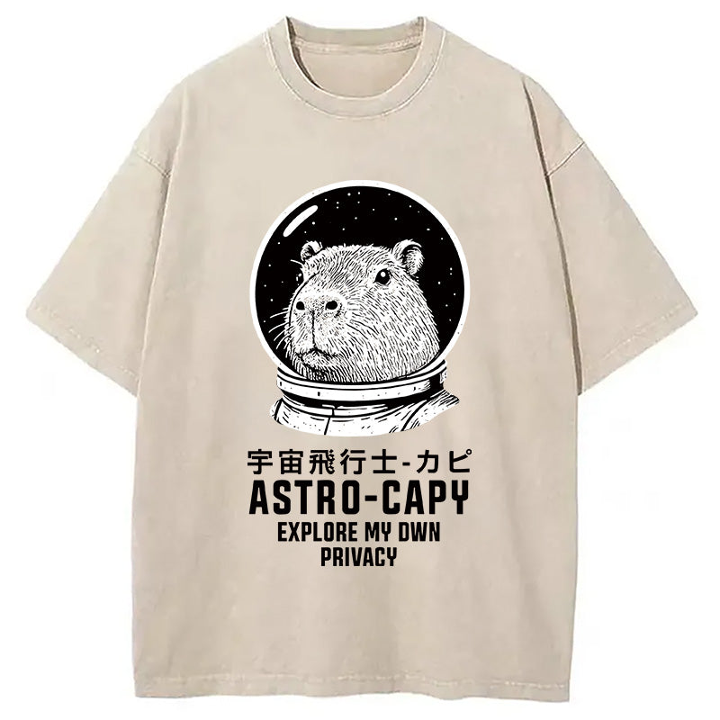 Astronaut Capybara Washed T-Shirt
