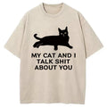Gossiping Black Cat Washed T-Shirt