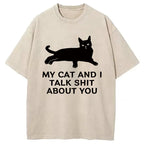 Gossiping Black Cat Washed T-Shirt