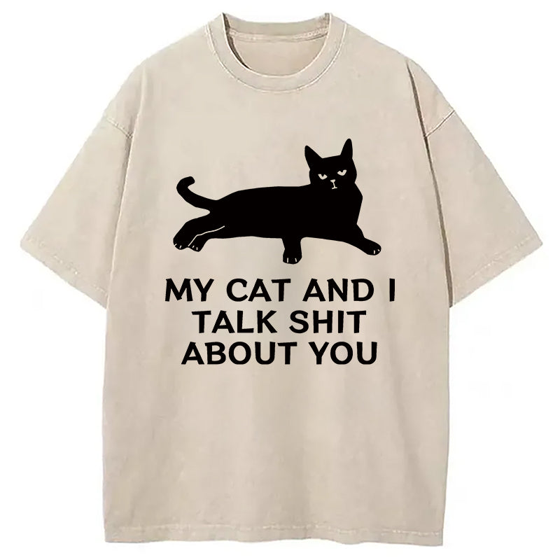 Gossiping Black Cat Washed T-Shirt