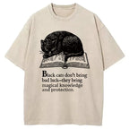 Black Cat Sleeping On A Book Washed T-Shirt