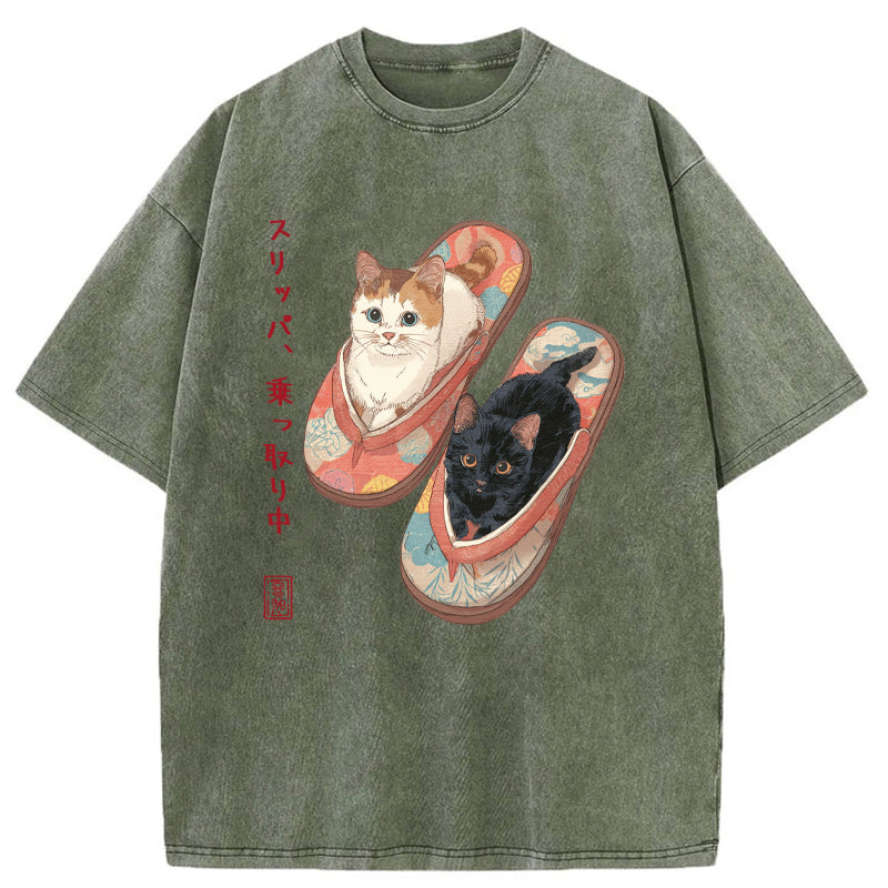 Unisex Slipper Kitties Washed T-Shirt