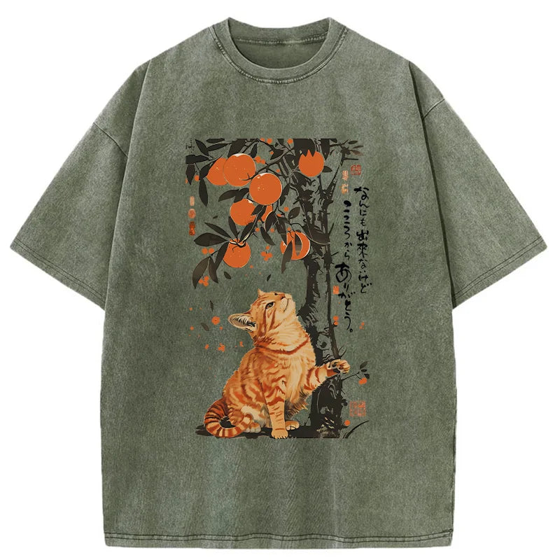 Unisex Orange Cat Wants To Eat Oranges Washed T-Shirt