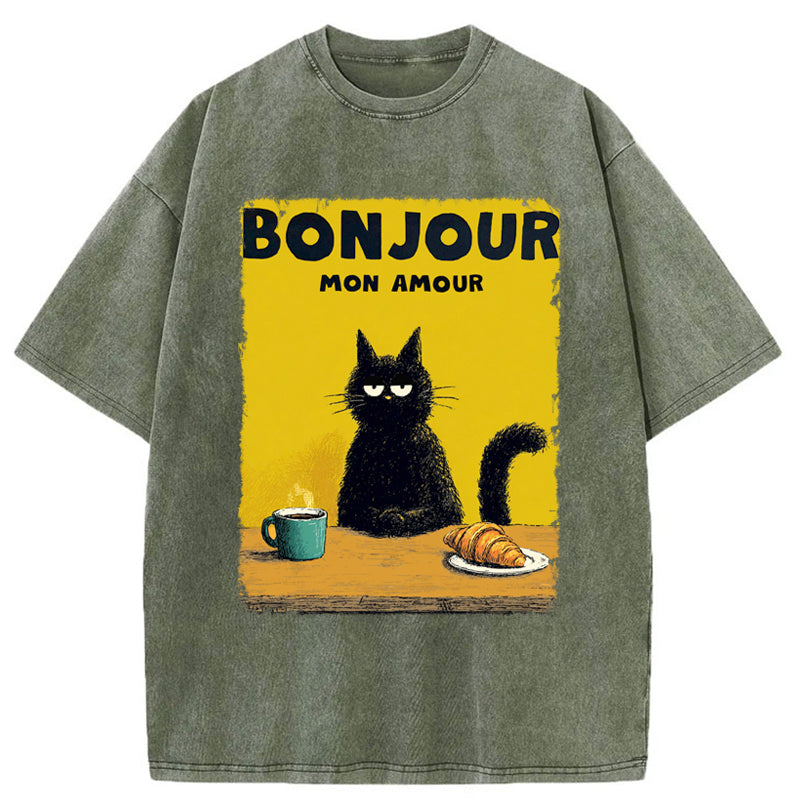 Unisex Bonjour Mon Amour Washed T-Shirt