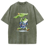 Unisex Frog Seeking Shelter From The Rain Washed T-Shirt