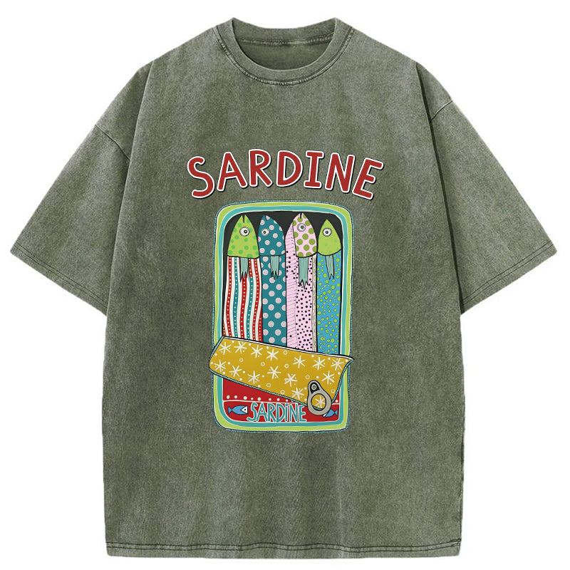 Unisex Colorful Sardines Washed T-Shirt