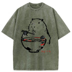 Unisex Capybaras Eat Delicious Ramen Washed T-Shirt