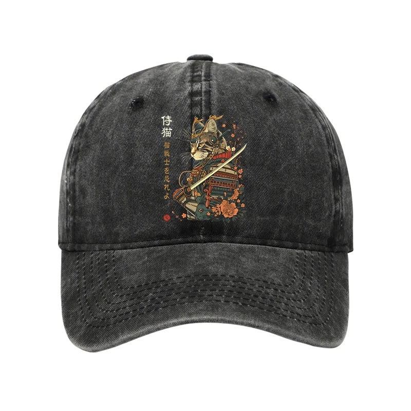 Cat Samurai Japanese Art Washed Cap