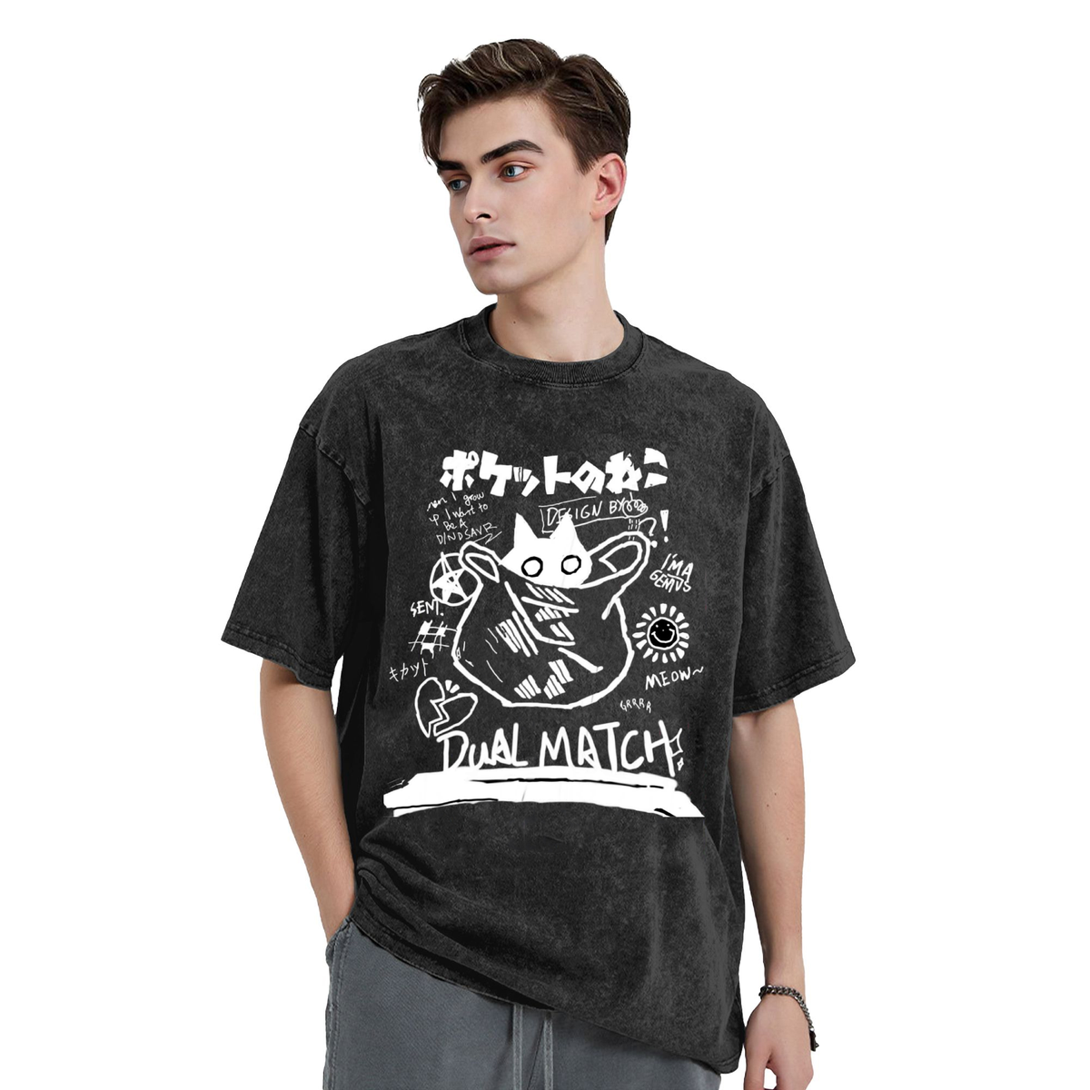 Black cat in Bag Washed T-Shirt