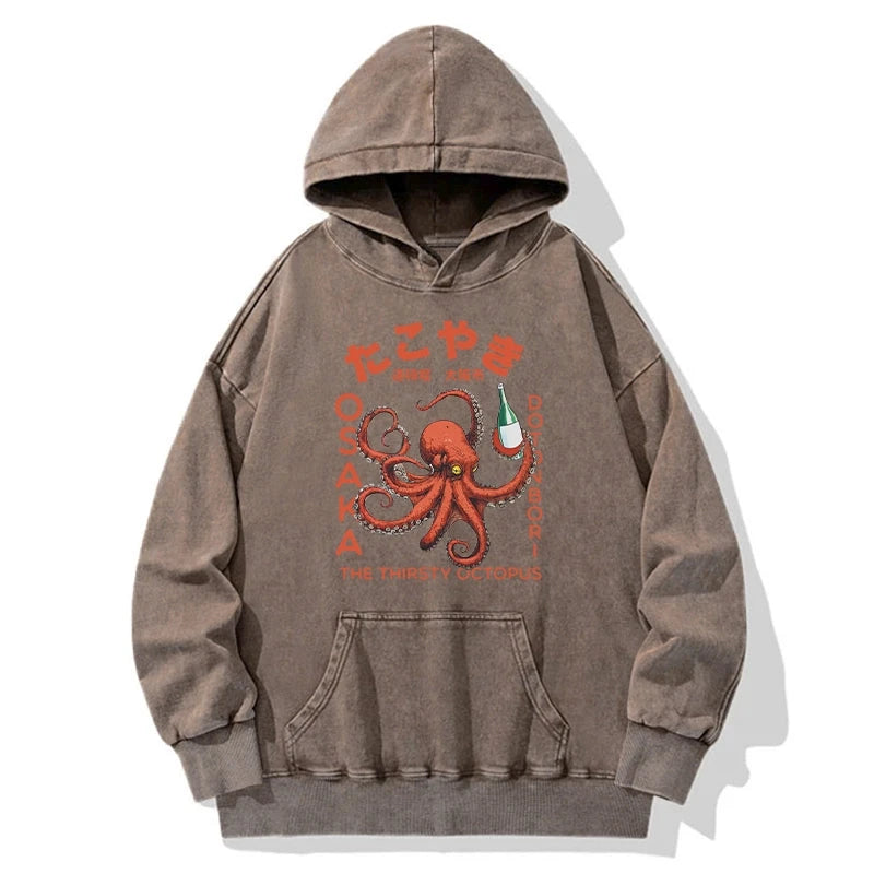 Octopus Drinks Soju Washed Hoodie