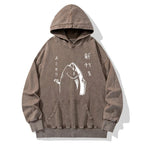 Japanese Fish Hold Up White Washed Hoodie
