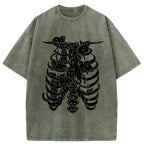 Cat Lying On The Skeleton Washed T-Shirt