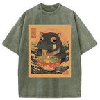 Moo Deng Eat Ramen Washed T-Shirt