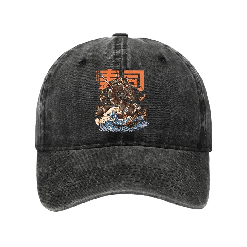 The Great Sushi Dragon Wave Washed Cap