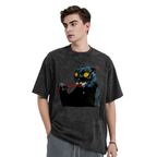 Brushing Cat Art Print Washed T-Shirt