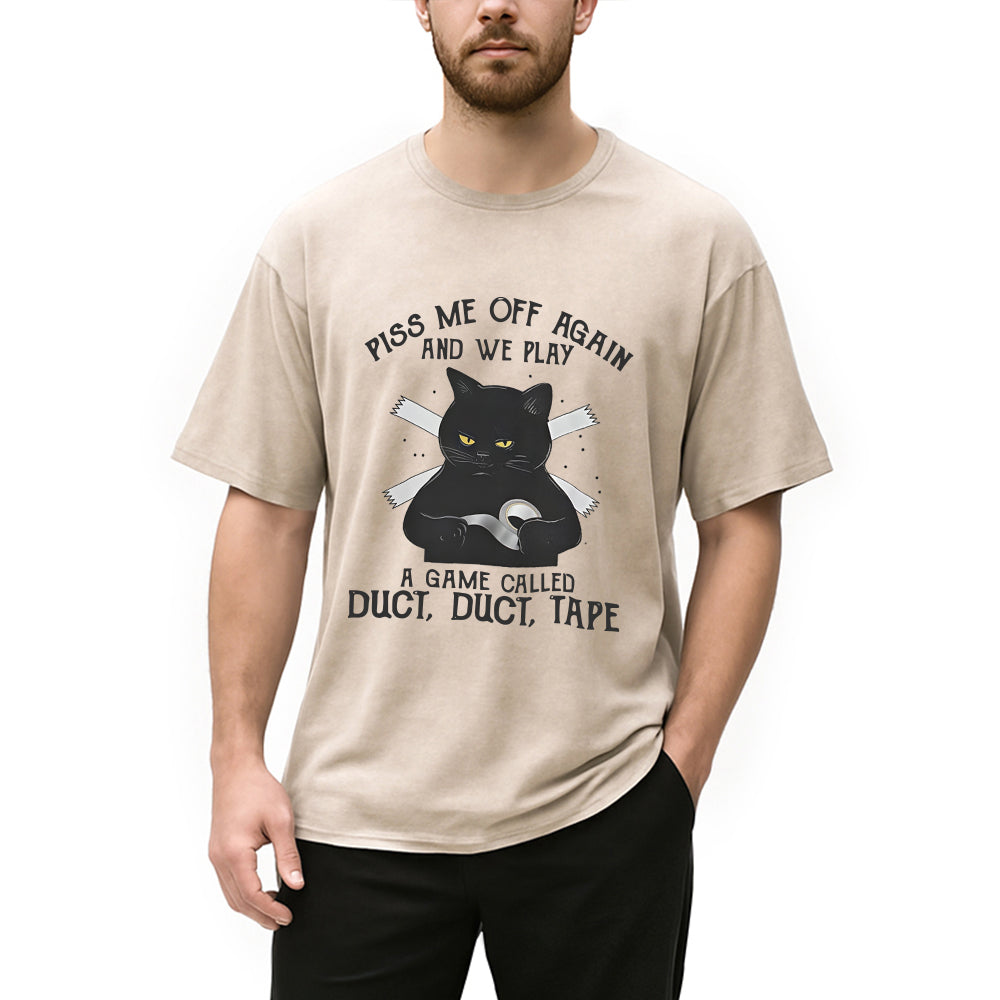 Funny Black Cat with Duct Tape Washed T-Shirt