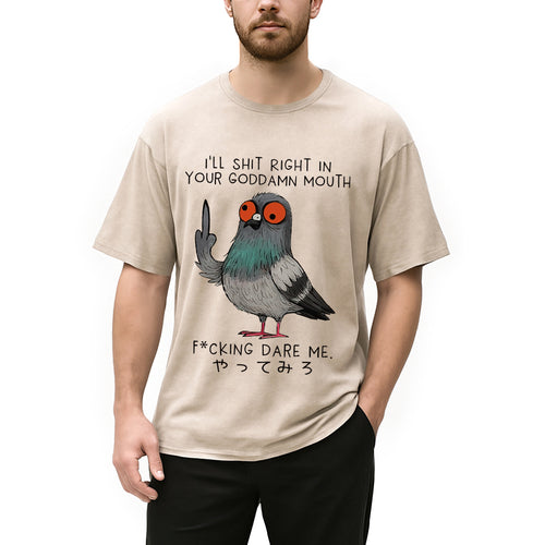 Angry Pigeon Funny Washed T-Shirt