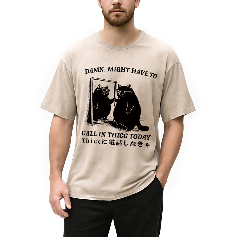 Cat Admiring Himself Washed T-Shirt