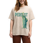 Lady Liberty Flaming Fist Washed T-Shirt