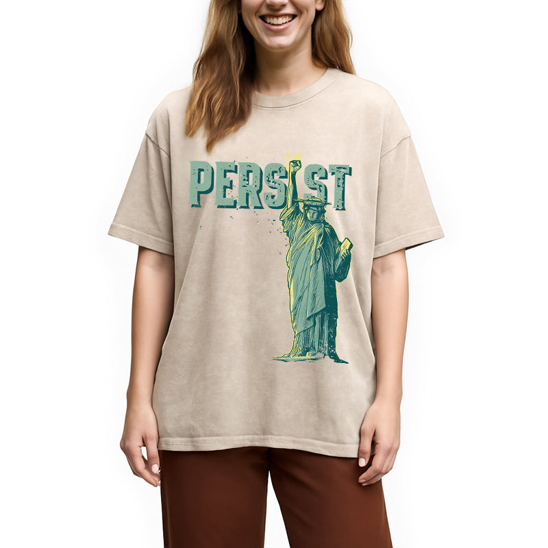 Lady Liberty Flaming Fist Washed T-Shirt