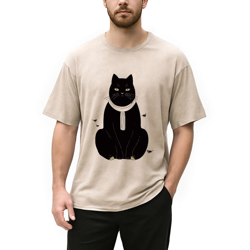 Japanese Cat With Scarf Washed T-Shirt