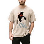 Geisha And Cat Washed T-Shirt