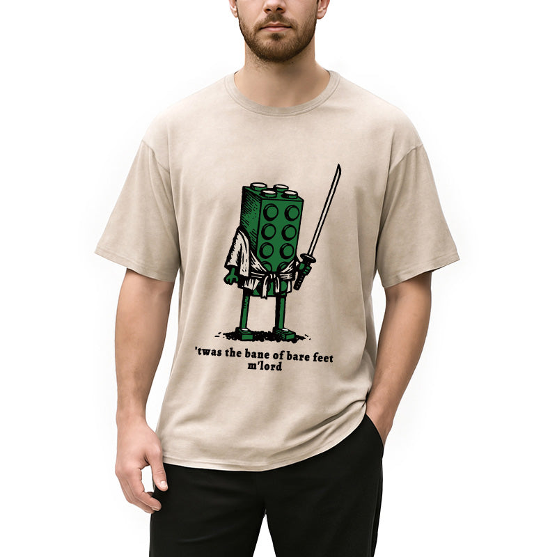 Funny Building Blocks Samurai Washed T-Shirt